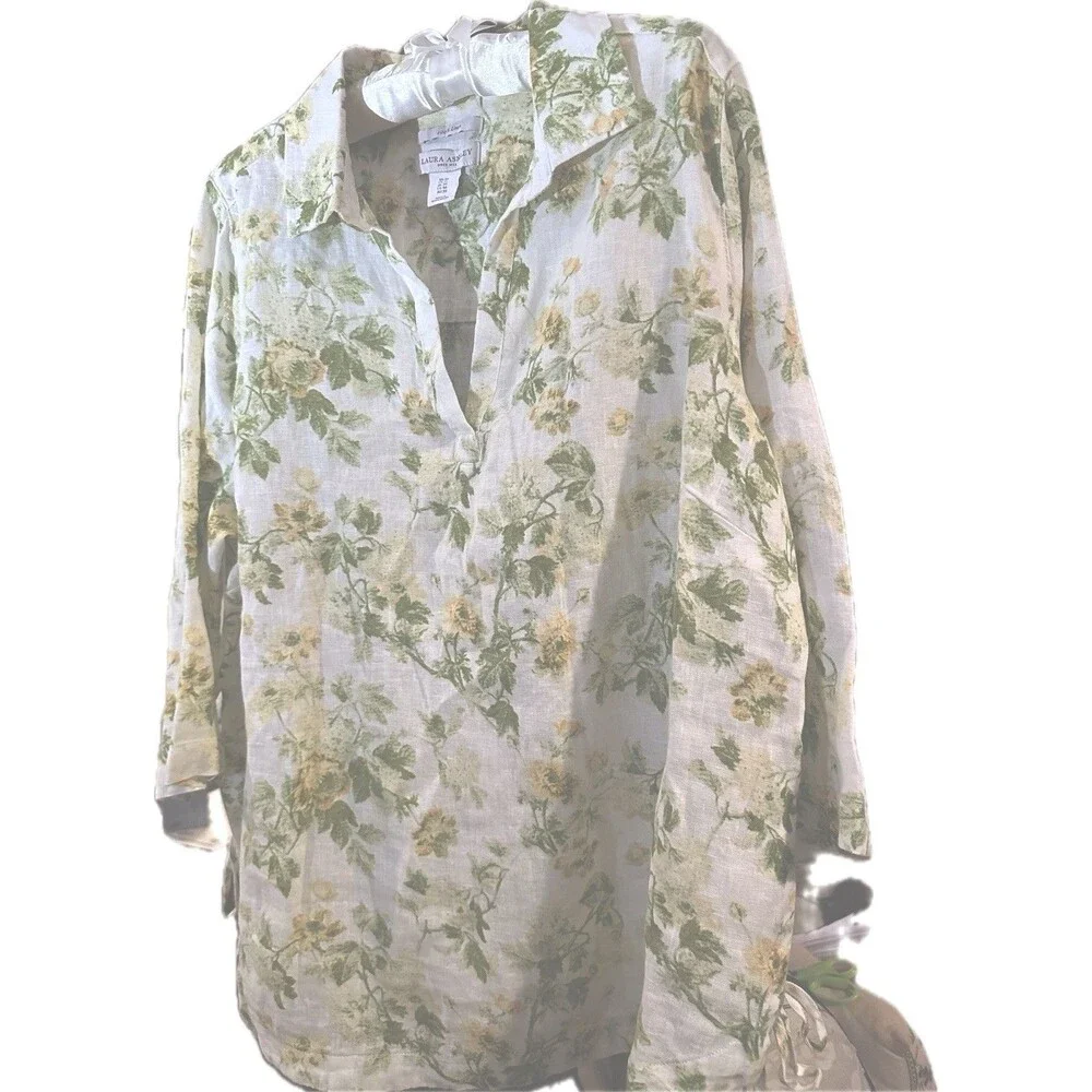 Laura Ashley 100% Linen Sz 1X Floral Tunic
V-Neck Romantic Feminine Whimsy - Picture 3 of 11